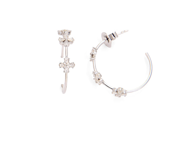 Diamond Flower Hoop Earrings in 18kt White Gold: Small