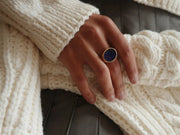 Hand Carved Lapis Lazuli Signet Ring in 18kt Gold