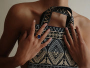 Hand Carved Lapis Lazuli Signet Ring in 18kt Gold