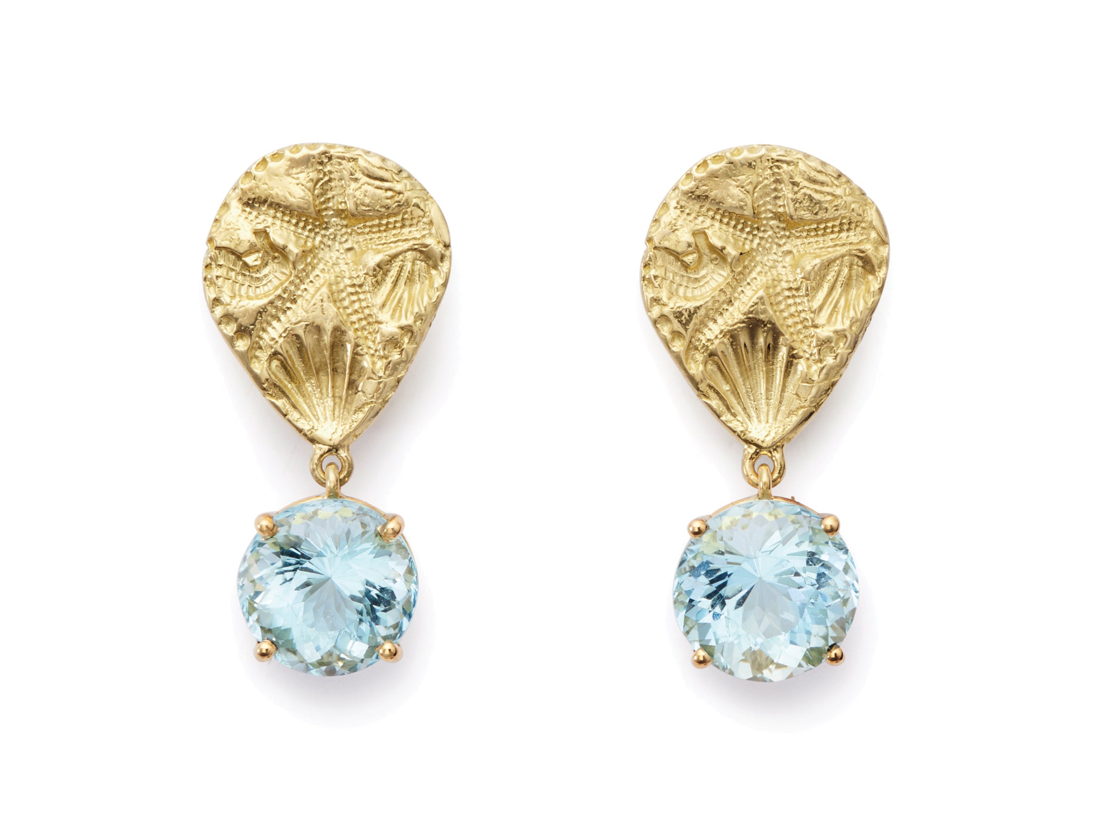 Seascape Earrings in 18kt Yellow Gold with Fine Faceted Aquamarine Dro