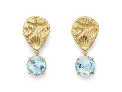 Seascape Earrings in 18kt Yellow Gold with Fine Faceted Aquamarine Drops
