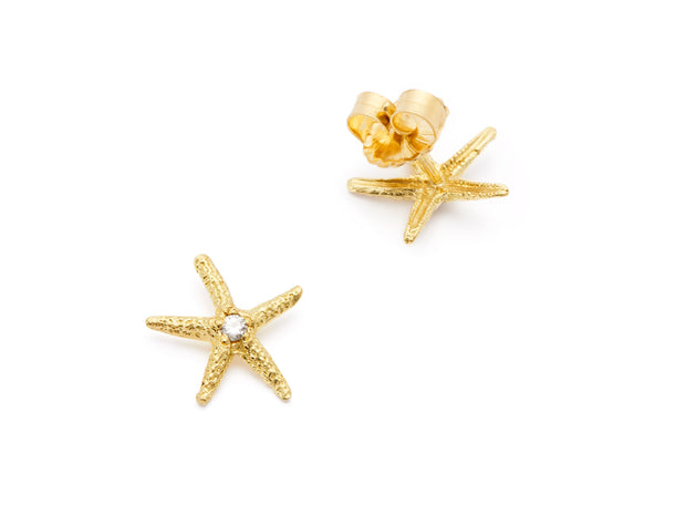 Starfish Stud Earrings in 18kt Yellow Gold with Diamonds