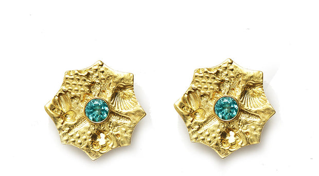 Apatite and 18kt Gold Sea Urchin Earrings