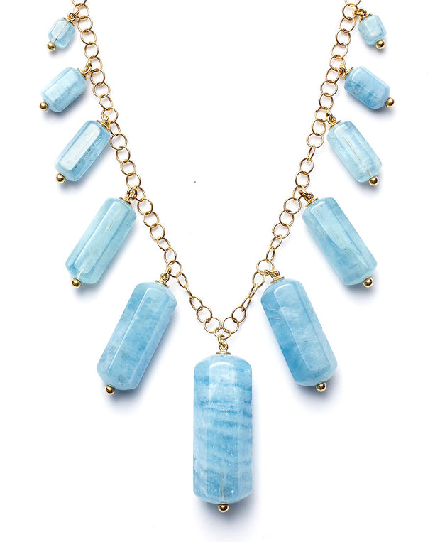 Aquamarine Tube and 18kt Gold Chain Necklace