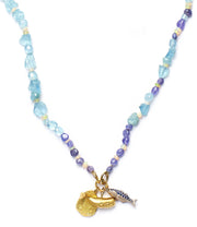 Aquamarine, Tanzanite and Opal Necklace with 18kt Gold Three Ring Clasp