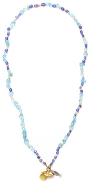 Aquamarine, Tanzanite and Opal Necklace with Gold Three Ring Clasp