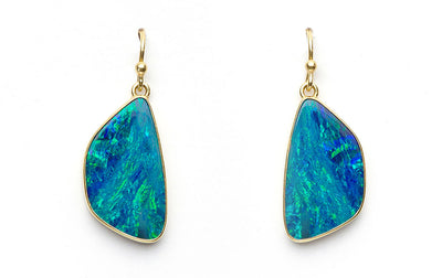 Australian Boulder Opal Drop Earrings Set in 18kt Gold