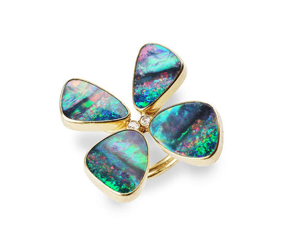 Australian Opal and Diamond Butterfly Ring set in 18kt Gold