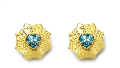 Blue Zircon Earrings in 18kt Gold