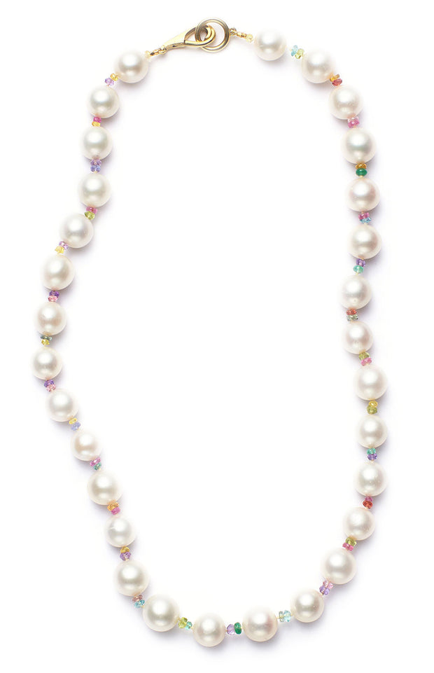 Freshwater Pearl and Multi-Colored Sapphire Necklacec