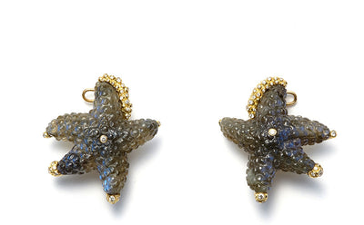 Hand Carved Labradorite Starfish with Diamonds in 18kt Gold