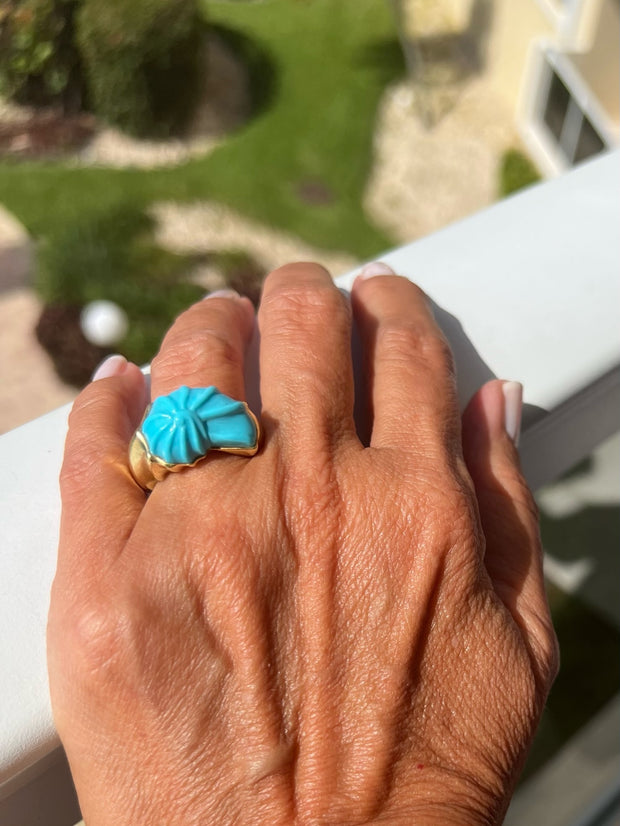 Hand Carved Sleeping Beauty Turquoise Nautilus Ring