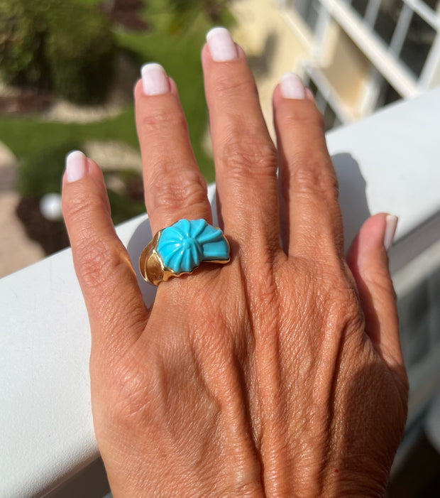 Hand Carved Sleeping Beauty Turquoise Nautilus Ring