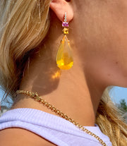Fire Opal, Spessartite Garnet, Pink Sapphire and Diamond Earrings set in 18kt Gold