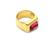 Pink Tourmaline set in 18kt Gold Greek Signet Ring
