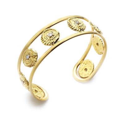 “Sea”Quin and Diamond 18kt Yellow Gold Cuff