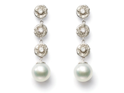 18kt White Gold and Diamond “Seaquin” Dangle Earrings with South Sea Pearl Drops