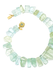 Aquamarine and Green Beryl Plate Necklace with 18kt Gold Star & Sea Clasp with 6mm Cabochon Paraiba Tourmaline