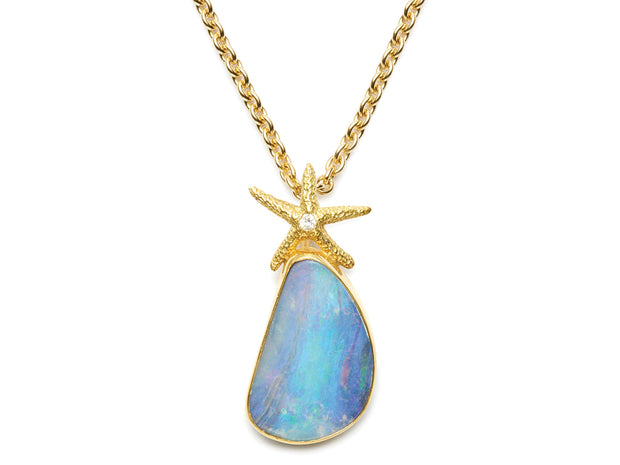 Boulder Opal with Diamond Starfish Pendant