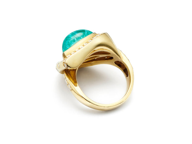 Breathtaking Paraiba Tourmaline and Diamond Swirl Ring in 18kt Gold