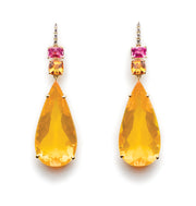 Fire Opal, Spessartite Garnet, Pink Sapphire and Diamond Earrings set in 18kt Gold
