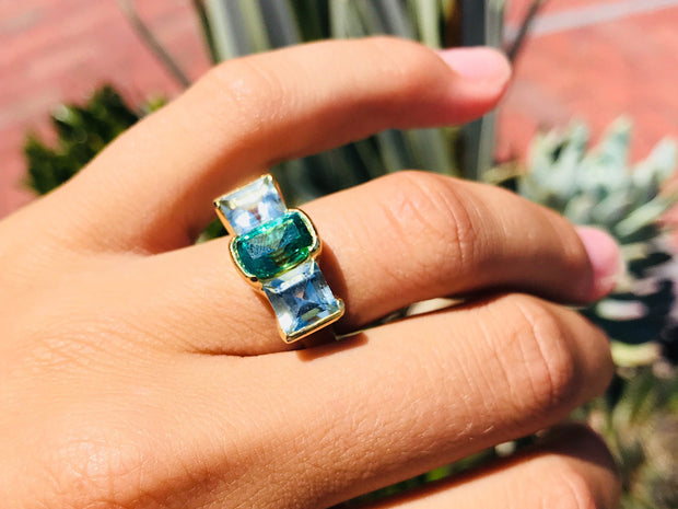 Mint Tourmaline with Aquamarines set in 18kt Gold