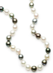19-inch Multi-Colored Tahitian and South Sea Pearls with Pave Diamond Clasp