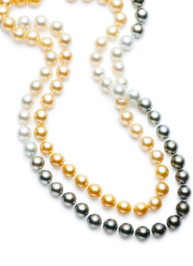 48-inch Multi-Colored Ombre Pearls with 18kt Gold 3-ring clasp