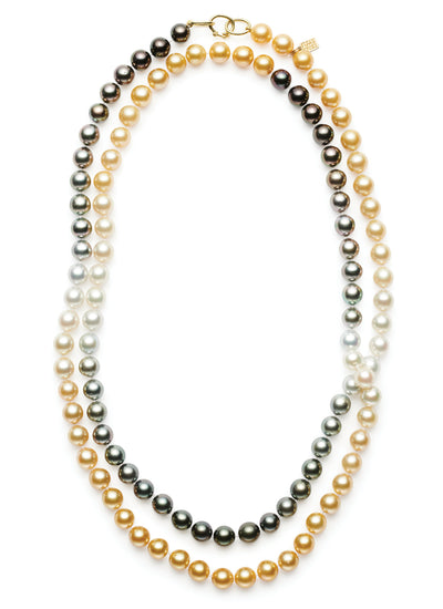 48-inch Multi-Colored Ombre Pearls with 18kt Gold 3-ring clasp