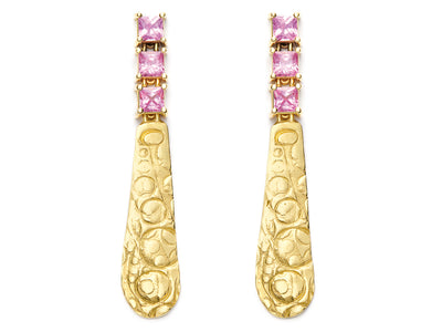 18kt Gold Textured Drops with Pink Sapphires