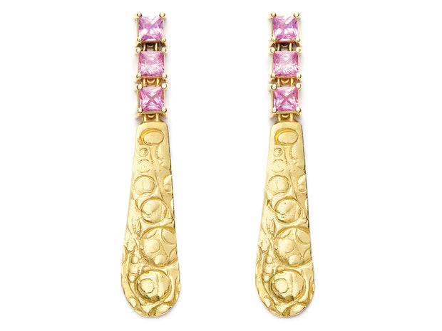 18kt Gold Textured Drops with Pink Sapphires
