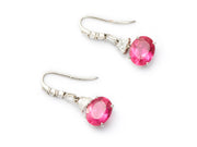 Rubellite and Diamond Dangle Earrings set in Platinum