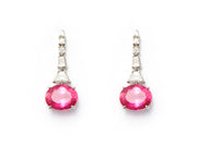Rubellite and Diamond Dangle Earrings set in Platinum