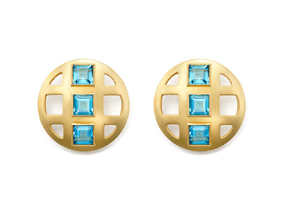 London Blue Topaz Lattice Earrings in 18kt Gold