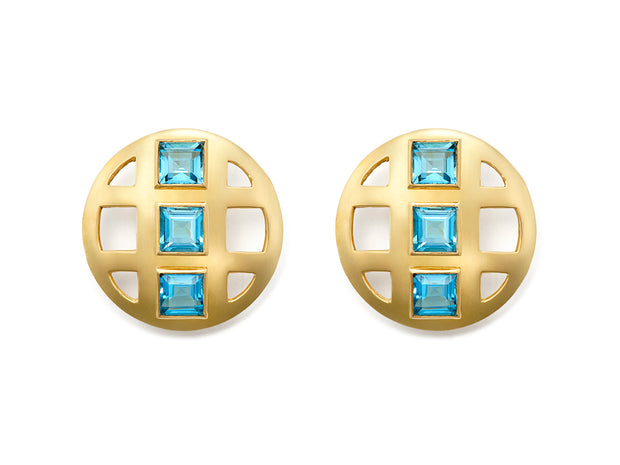 London Blue Topaz Lattice Earrings in 18kt Gold
