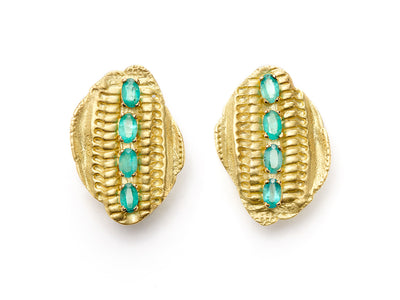 Vertebrae Earrings with Paraiba Tourmalines in 18kt Gold