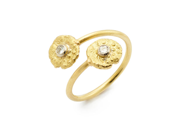 18kt Gold “Seaquin” Bypass Ring with Diamonds