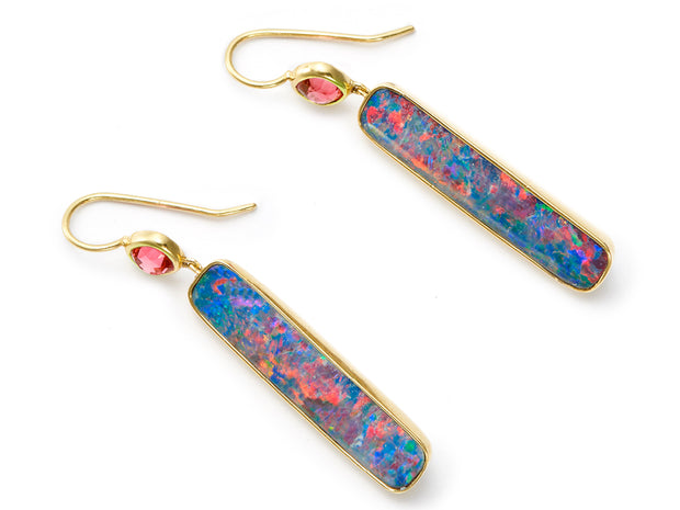 Australian Boulder Opals and Cushion Cut Spinels in 18kt Gold