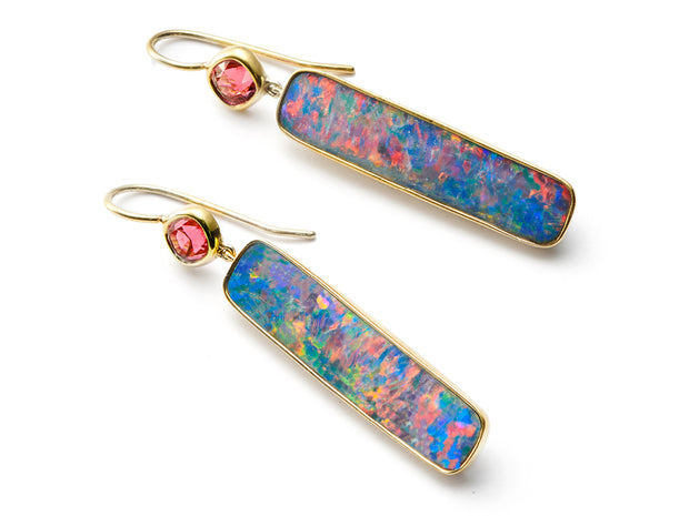Australian Boulder Opals and Cushion Cut Spinels in 18kt Gold