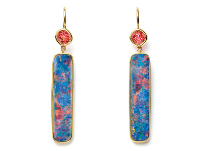 Australian Boulder Opals and Cushion Cut Spinels in 18kt Gold