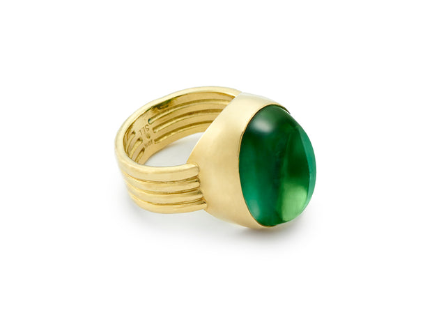 Green Tourmaline Four Band Ring set in hammered 18kt Gold