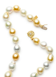 19-inch Large Natural Golden and White South Sea Baroque Pearls with 18kt Gold and Diamond Rondelles