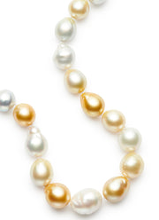 19-inch Large Natural Golden and White South Sea Baroque Pearls with 18kt Gold and Diamond Rondelles
