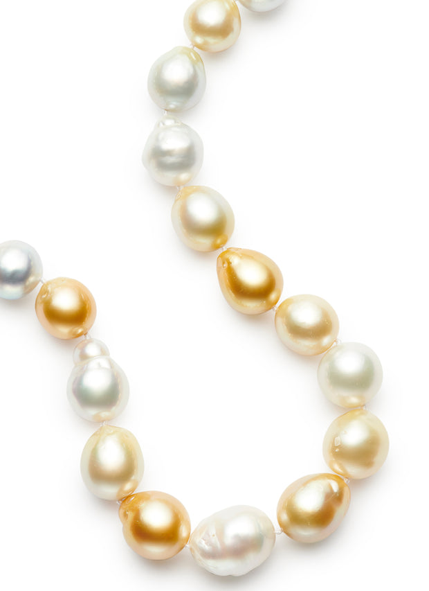 19-inch Large Natural Golden and White South Sea Baroque Pearls with 18kt Gold and Diamond Rondelles