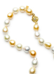 19-inch Large Natural Golden and White South Sea Baroque Pearls with 18kt Gold and Diamond Rondelles
