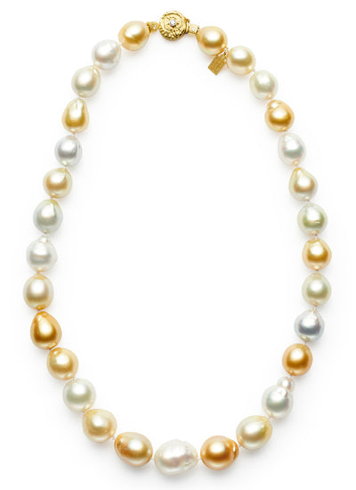 19-inch Large Natural Golden and White South Sea Baroque Pearls with 18kt Gold and Diamond Rondelles