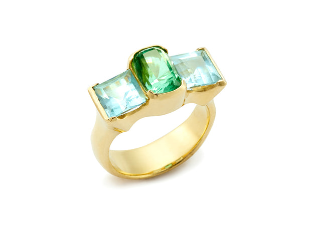 Mint Tourmaline with Aquamarines set in 18kt Gold