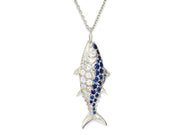 Nantucket Tuna Fish 18kt White Gold Pendant with Diamonds and Sapphires