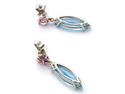 Pink Sapphire and Aquamarine Dangle Earrings