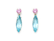 Pink Sapphire and Aquamarine Dangle Earrings